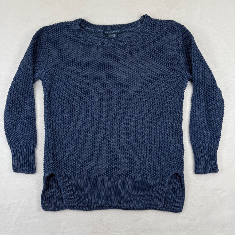 Ralph Lauren Blue 100% Linen Italian Yarn Open Knit Sweater Small RL-CCRC1W